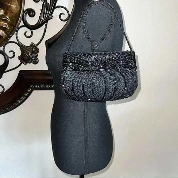 Vintage Gallery Originals 1984 Black Beaded Evening Bag Purse Party - Picture 2 of 12